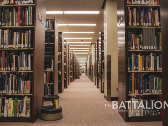 Rows of shelves full of books